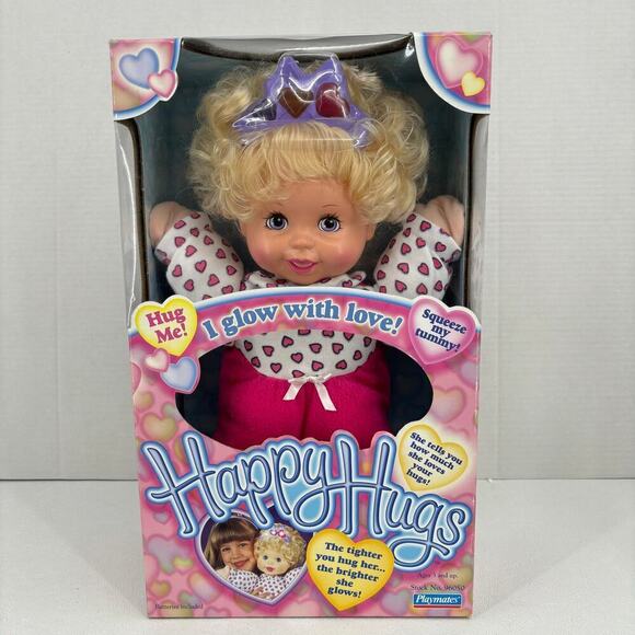 Vintage 1998 Playmates Happy Hugs Doll Hug Me I Glow Giggles Talks 14 Inch NOS - Picture 6 of 11